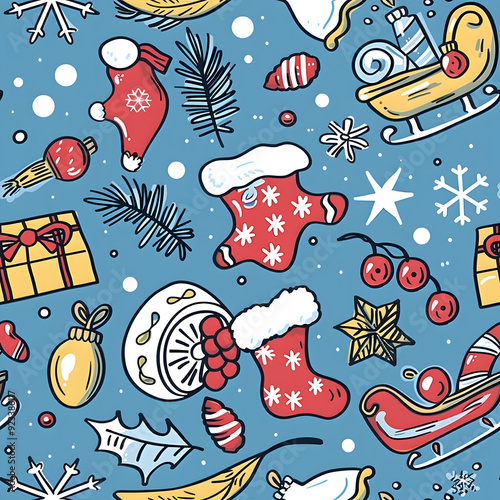 New Year and Christmas 2d cartoon or graphic advertising background, Seamless pattern