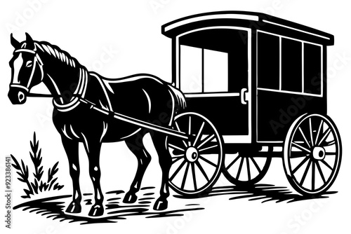 Amish horse and carriage vector silhouette, traditional horse drawn carriage silhouette 