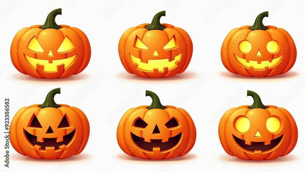 Halloween Pumpkin Illustrations Featuring Different Spooky Faces, Perfect for Seasonal Design and Decorations Halloween Pumpkin Illustrations Featuring Different Spooky Faces, Perfect for Seasonal Design and Decorations