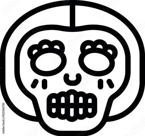 Line art icon of a catrina skull with traditional makeup, celebrating the day of the dead