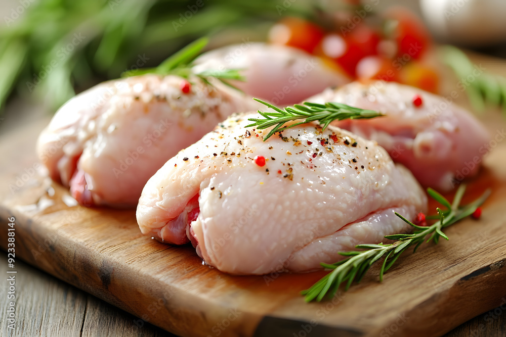 Raw chicken meat cutting on a wooden board commercial advertising photo Raw chicken meat cutting on a wooden board commercial advertising photo