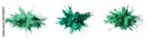Dark green color explosion  collection of powder with freeze isolated on background, celebration festive colorful.