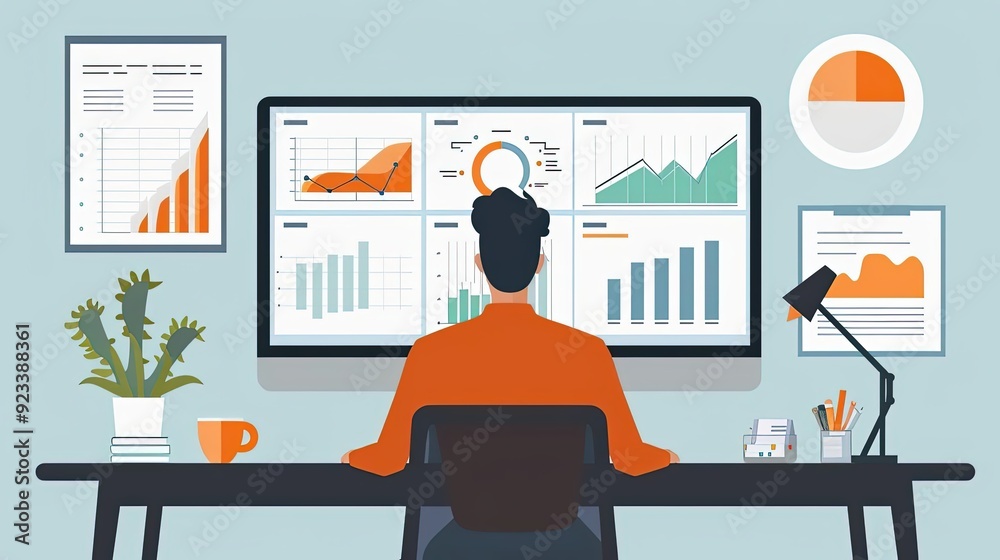 Marketing trends analysis, staying updated with industry changes, flat design illustration Marketing trends analysis, staying updated with industry changes, flat design illustration