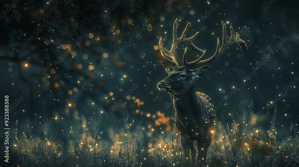 Winter landscape with deer in the forest at night background. Winter landscape with deer in the forest at night background.