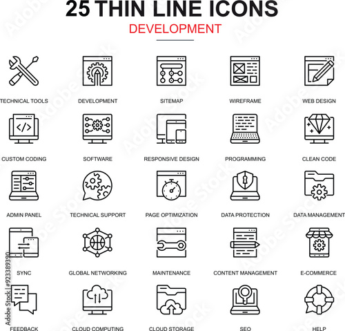 Development icon set. Technology icon. Interface icon.
