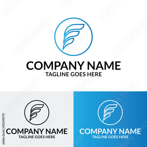 Abstract colorful F letter vector outline wing logo design template