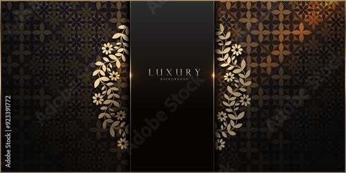 gold black luxury circle bunch of flowers background, mandala golden, artwork for royal card, banner, mockup design, boutique website template.