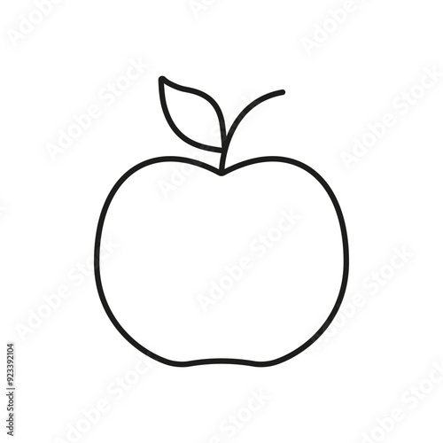 Apple Line Icon With Leaf, Healthy Food Choices And Organic Nutrition. Fresh Fruit Diet And Wellness Outline Icon. Isolated Vector Illustration