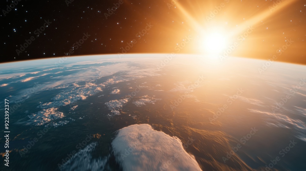 A natural capture of sunrise viewed from space that showcases the breathtaking view of Earth below, with the horizon illuminated by the sunlight, depicting cosmic beauty and tranquility. A natural capture of sunrise viewed from space that showcases the breathtaking view of Earth below, with the horizon illuminated by the sunlight, depicting cosmic beauty and tranquility.