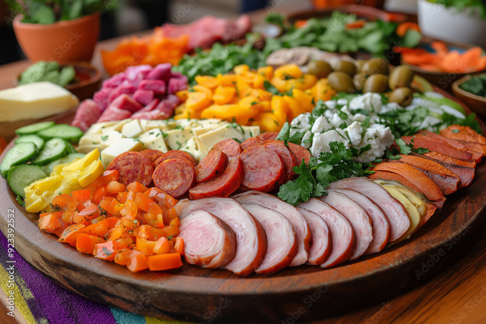 Fiambre – A Traditional Guatemalan All Saints' Day Salad with Sliced Meats, Cheeses, and Colorful Vegetables Fiambre – A Traditional Guatemalan All Saints' Day Salad with Sliced Meats, Cheeses, and Colorful Vegetables