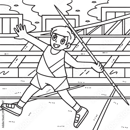 Track and Field Athlete and Javelin Coloring Page 