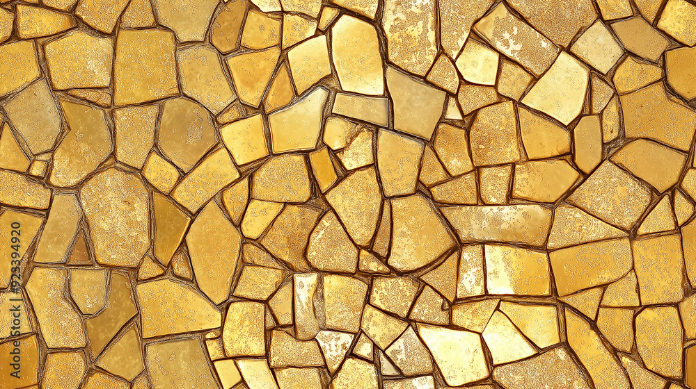 Obraz premium A mosaic of gold tiles, forming an abstract pattern with varying shades and shapes