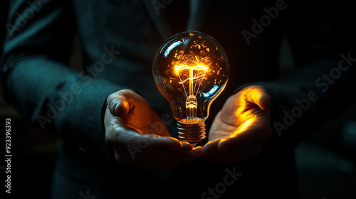 A businessman holding a glo...