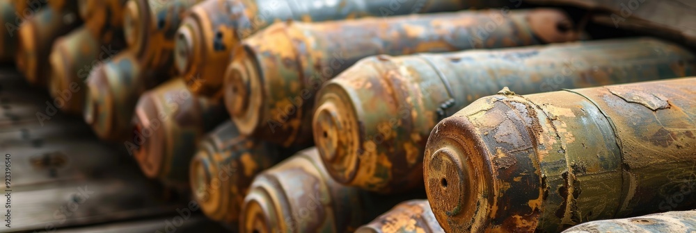 Close-up of a pile of antique unexploded ordnance Close-up of a pile of antique unexploded ordnance