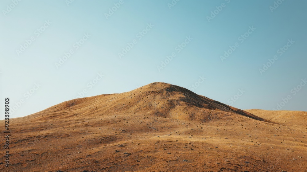 A solitary sand dune rises gently against a clear blue sky, creating a minimalist and serene natural landscape. A solitary sand dune rises gently against a clear blue sky, creating a minimalist and serene natural landscape.