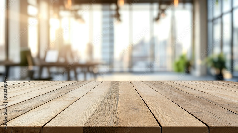 Empty wooden table top in front of a blurred background, ideal for business presentation. Generative ai Empty wooden table top in front of a blurred background, ideal for business presentation. Generative ai