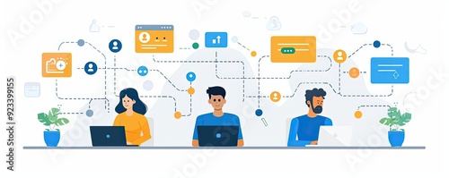 Customer feedback loop, integrating insights into strategy, flat design illustration