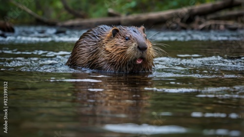 Beaver in river, Canadian woodland 