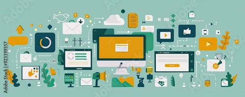 Cross-platform marketing, consistent messaging across channels, flat design illustration