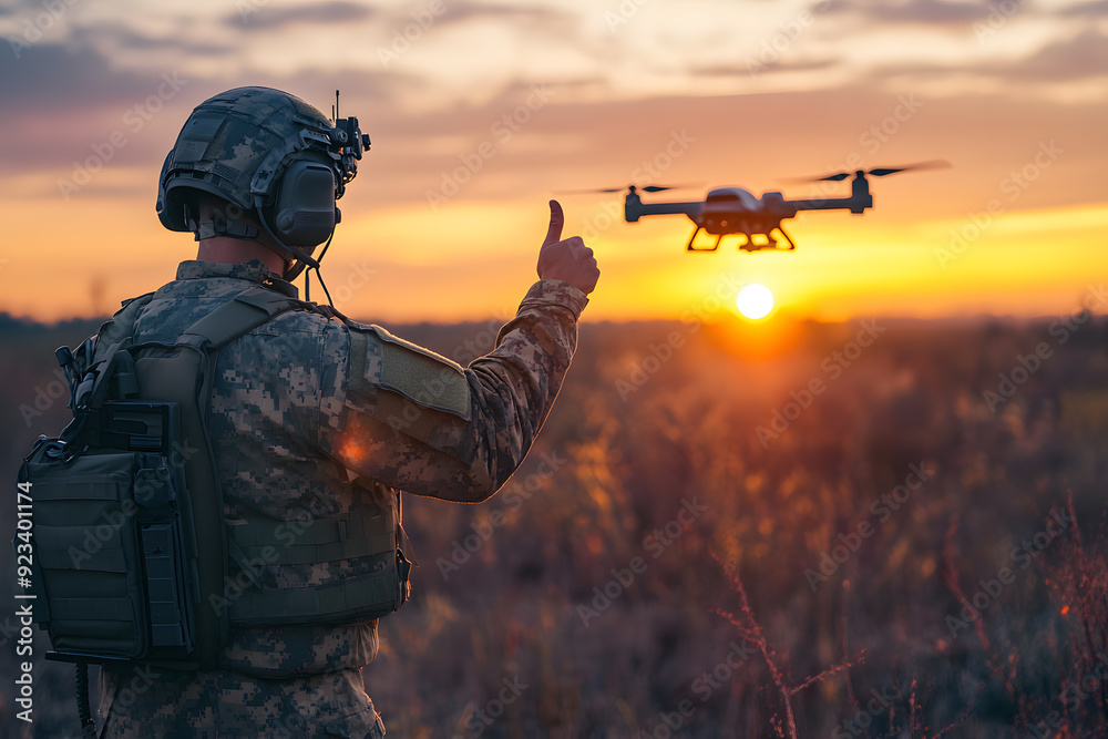 Soldier gives thumbs up to drone in action Soldier gives thumbs up to drone in action
