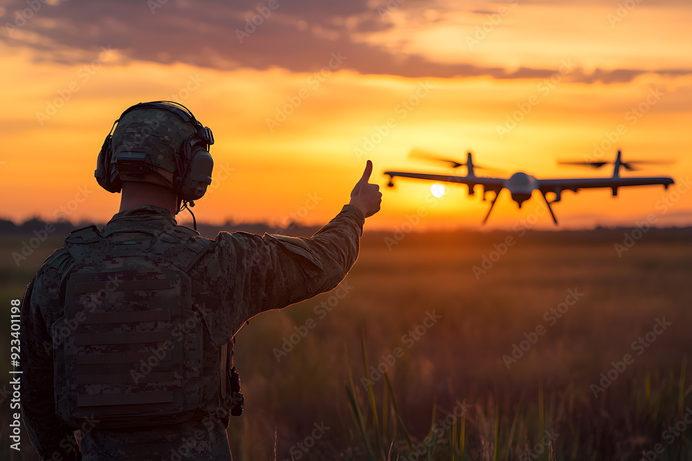 Soldier gives thumbs up to drone in action Soldier gives thumbs up to drone in action