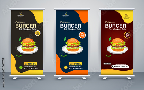 Food roll up banner design for restaurant, template modern standee banner design.
