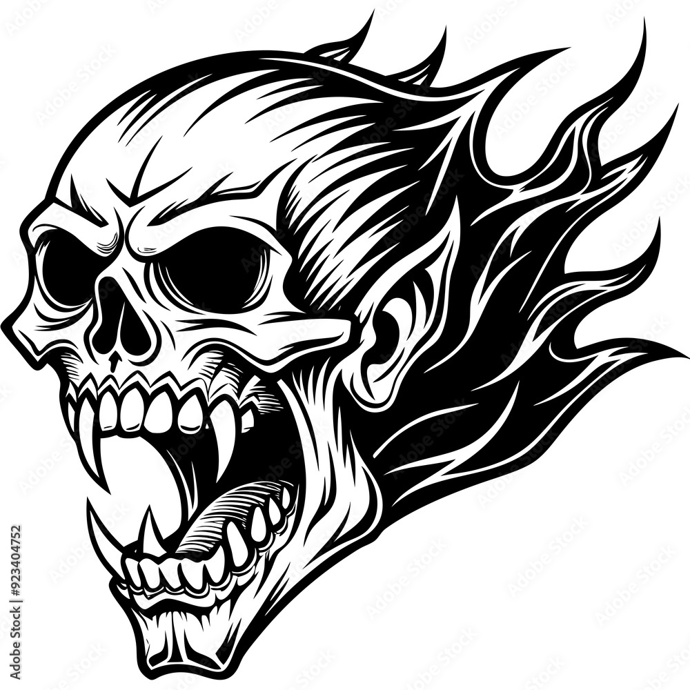 Obraz premium skull with a tattoo on a white background silhouette vector illustration