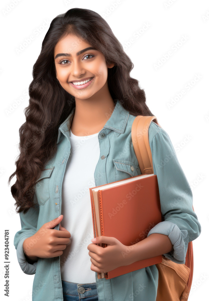 PNG Smiling Indian student holding books, transparent background PNG Smiling Indian student holding books, transparent background