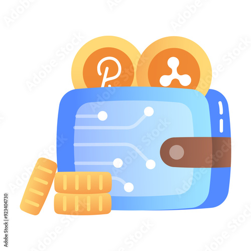 An icon of crypto wallet in flat style 