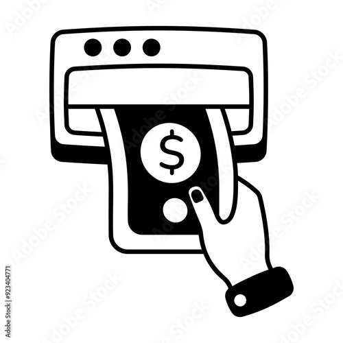 A glyph style icon of atm cash withdrawal