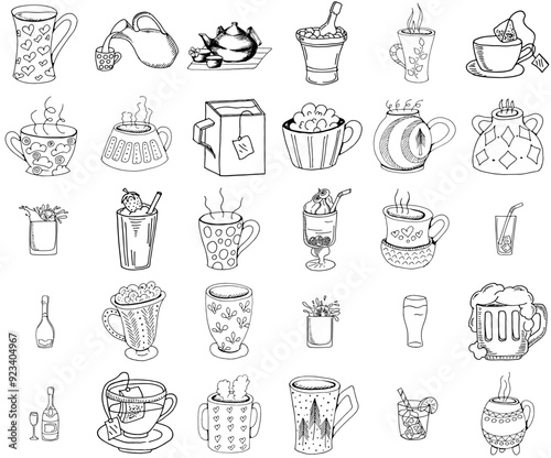 Set Of Linear Drink Vector Symbols Apps, Websites Ui Designs Suitable For Cocktail,Alcohol,Tea,Drink,Glass Business Infographic Elements Logo Vector Illustration