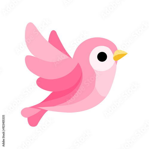 Cute Pink Bird in Simple Cartoon Style