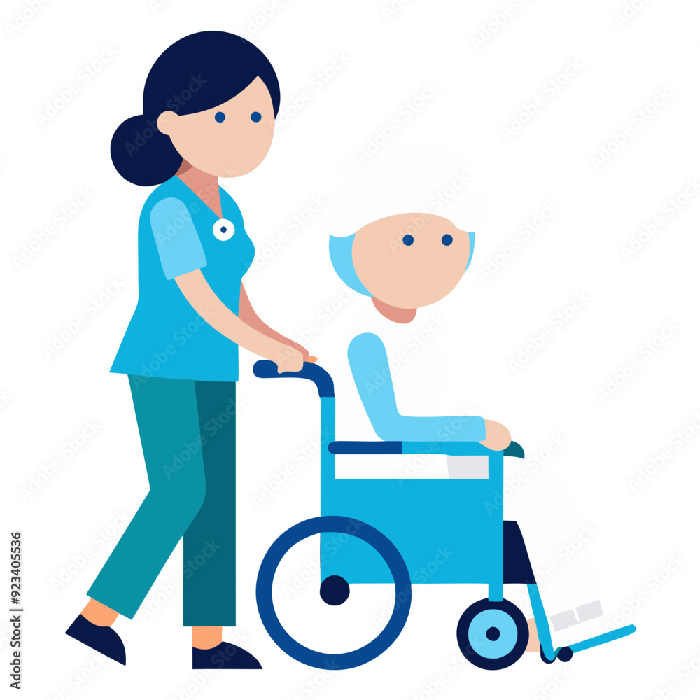 Nurse Assisting Elderly Patient in Wheelchair Healthcare Medical Support Vector Illustration Nurse Assisting Elderly Patient in Wheelchair Healthcare Medical Support Vector Illustration