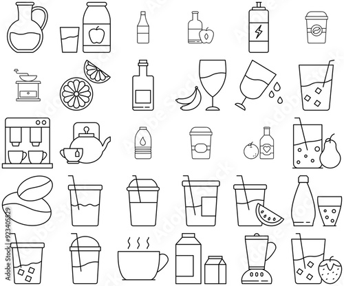 Set Of Drinks Line Icons Icons Silhouette Vector Logo Design Containing Hot,Glass,Drink,Juice,Cup Infographic Simple Vector Illustration Logo