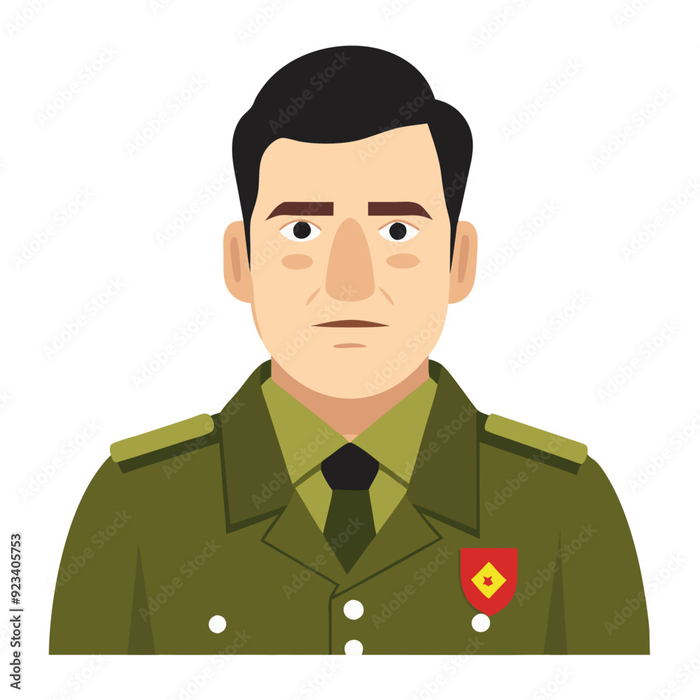 Military Officer Vector Illustration in Uniform with Badge Cartoon Style for Leadership Themes Military Officer Vector Illustration in Uniform with Badge Cartoon Style for Leadership Themes