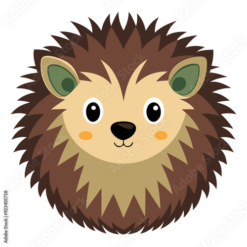 Cute Hedgehog Face Cartoon Animal Vector Illustration for Children's Books and Educational Materials