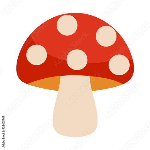 Colorful Red Mushroom Vector Illustration with White Polka Dots for Nature Themed Designs and Projects