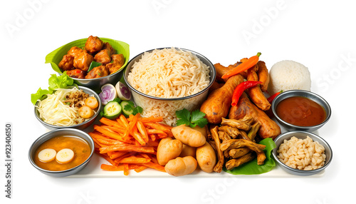 Variety of Filipino food dishes isolated with white highlights, png photo