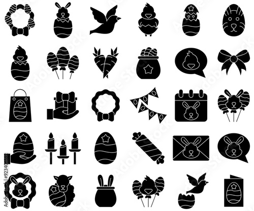 A Collection Of Easter Vector Symbols Apps, Websites Ui Designs Suitable For Easter,Christianity,Chicken,Holiday,Egg Pictograms And Infographics Design Elements Vector Illustration