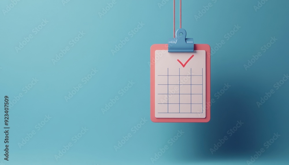 Naklejka premium Calendar with checkmark displayed against a light blue background