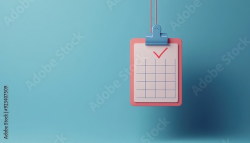 Calendar with checkmark displayed against a light blue background