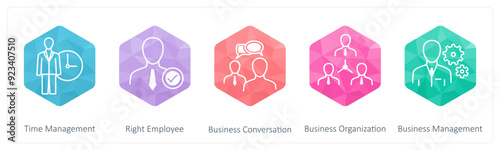 A set of 5 Business icons as time management, right employee, business conversation