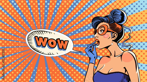 Expressive Pop Art Female Portraits with Urban Backdrop 1960s style, pin up girl, bold lines and dots. Beautiful retro woman poster.	

