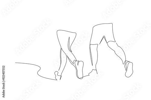 woman man couple running together health sport legs back view lifestyle one line art design vector