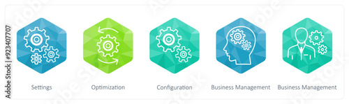 A set of 5 Business icons as settings, optimization, configuration