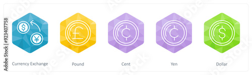 A set of 5 Business icons as currency exchange, pound, cent