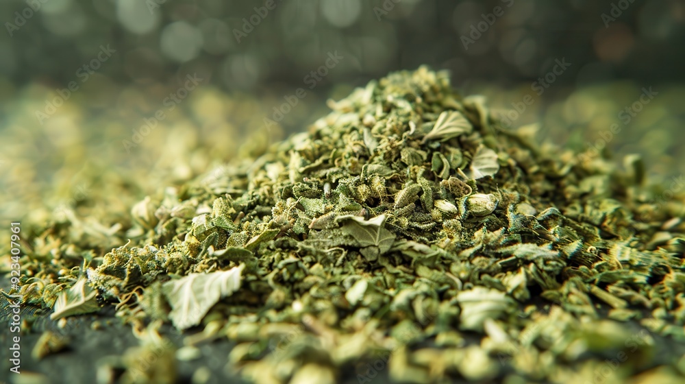 Pile of Weed. Aromatic Closeup of Freshly Dried Cannabis, Dealer Background Pile of Weed. Aromatic Closeup of Freshly Dried Cannabis, Dealer Background