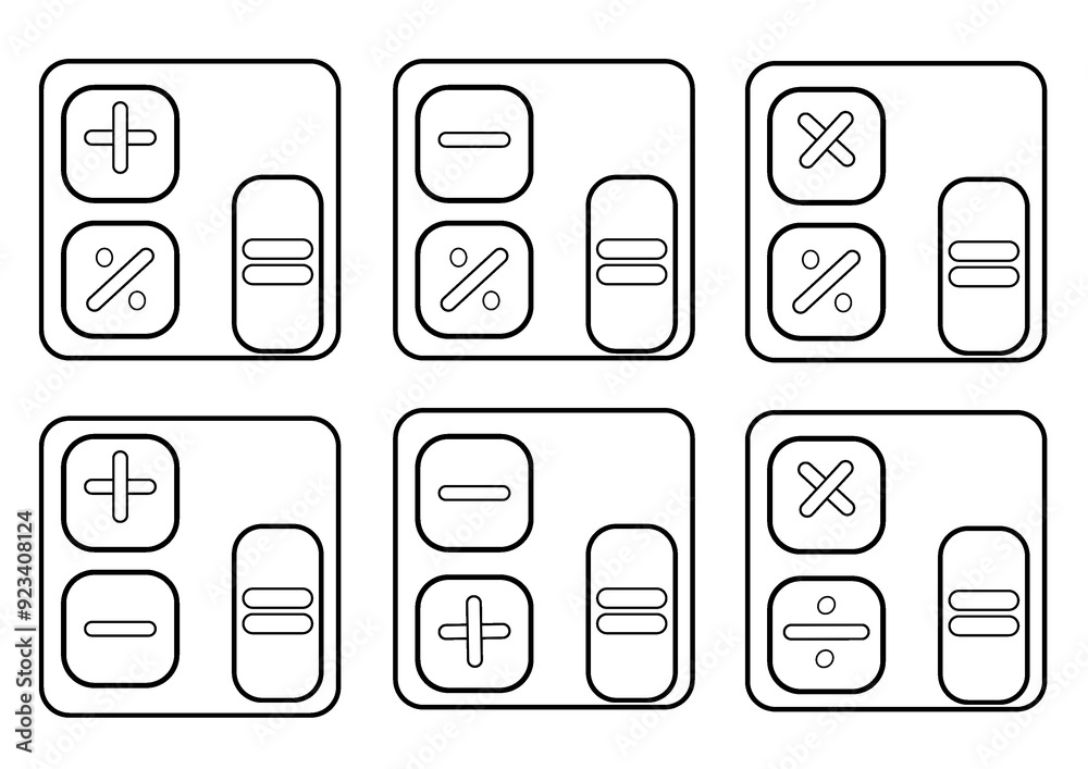 Collection of modern calculator icons. Six calculator icons, color icons, vector icons Collection of modern calculator icons. Six calculator icons, color icons, vector icons