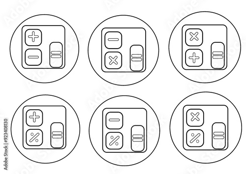 Collection of modern calculator icons. Six calculator icons, color icons, vector icons