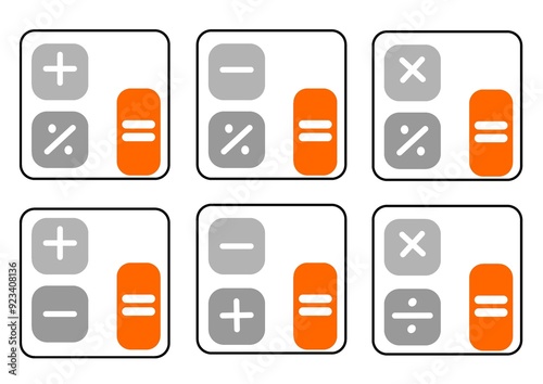 Collection of modern calculator icons. Six calculator icons, color icons, vector icons